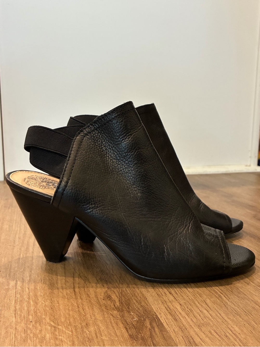Vince Camuto Black Leather Open-Toe Slingback Heels